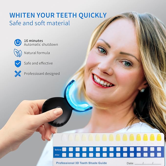 Afranti Home Use Wireless Teeth Whitening Kit With 16-Point LED Blue Lights Accelerator, Natural Whitening Effective Stain Removal Include 4 Teeth Whitening Gel Pens Complimentary Color Card